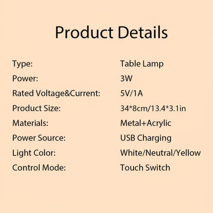 LED Touch Lamp - Cordless, Rechargable and 3 Color function