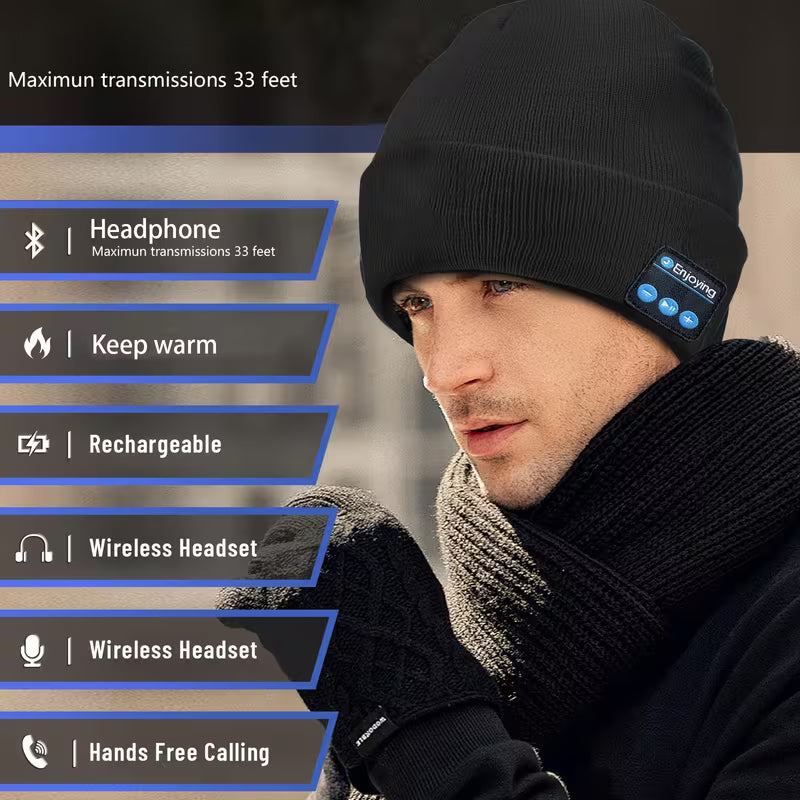Beanie with Built in Wireless Handsfree Headphone - USB Rechargeable