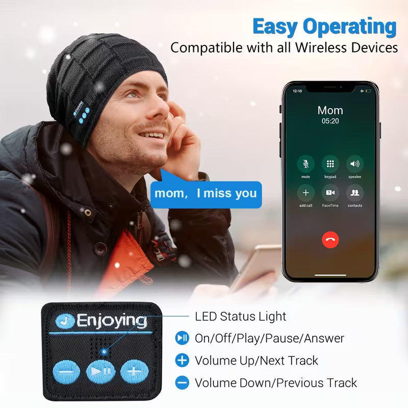 Beanie with Built in Wireless Handsfree Headphone - USB Rechargeable