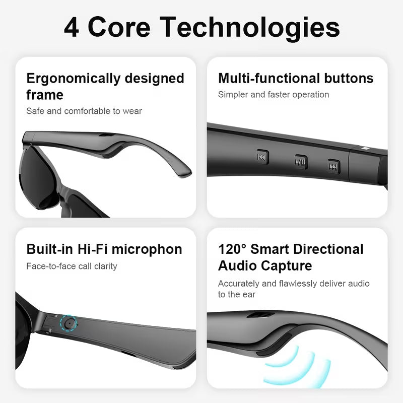 Smart Glasses - Wireless Earphones, Calls, Music and USB Charging