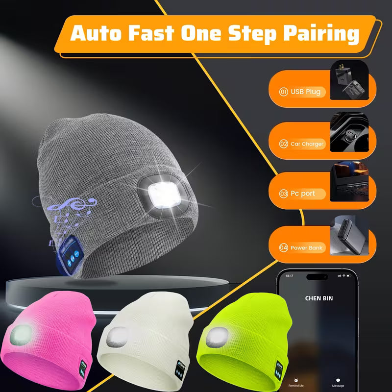 Beanie with Built in Wireless Handsfree Headphone - USB Rechargeable