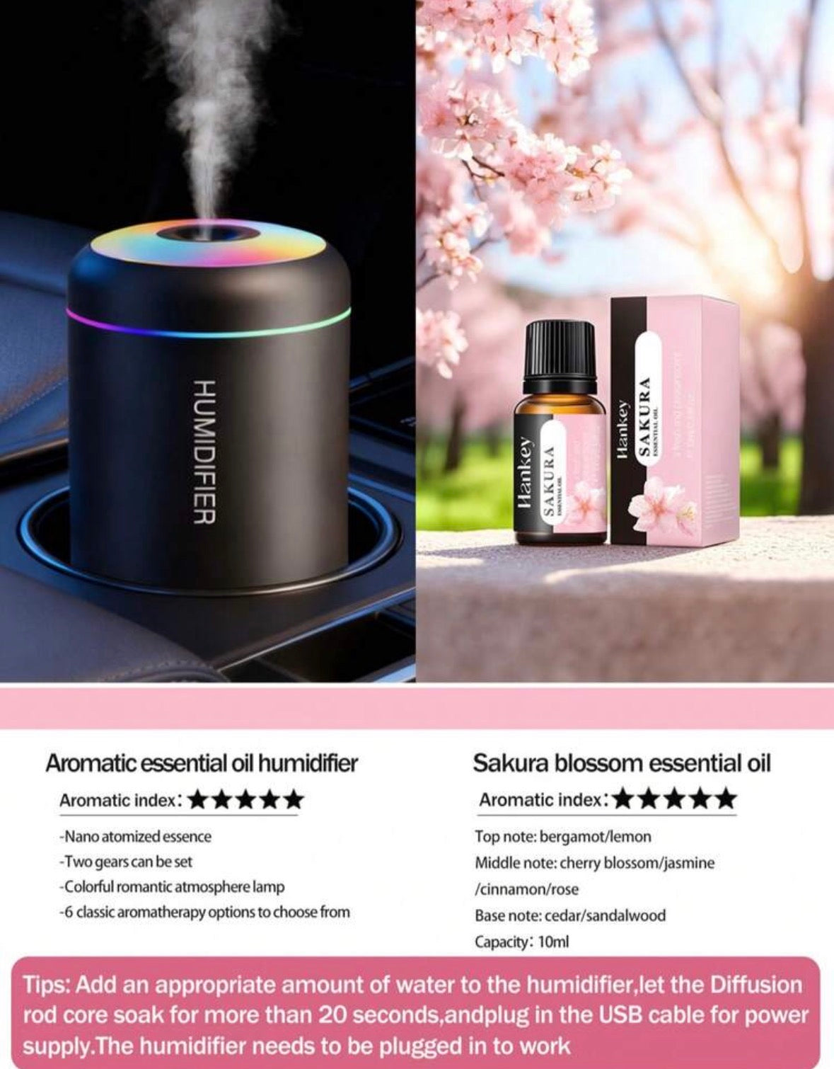 Humidifier And Mist Diffuser - USB Color Changing Night Light and Cold Mist Function