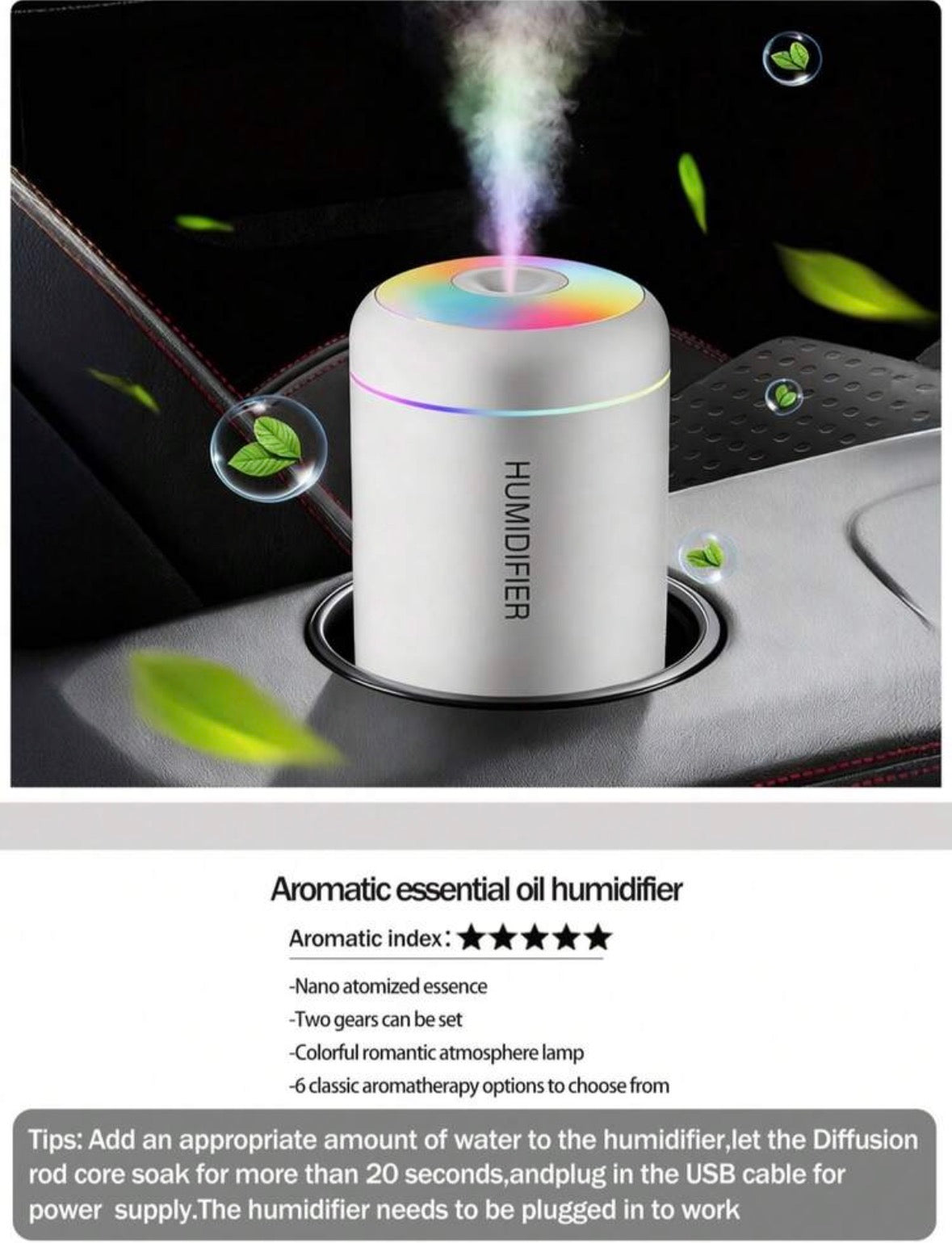 Humidifier And Mist Diffuser - USB Color Changing Night Light and Cold Mist Function