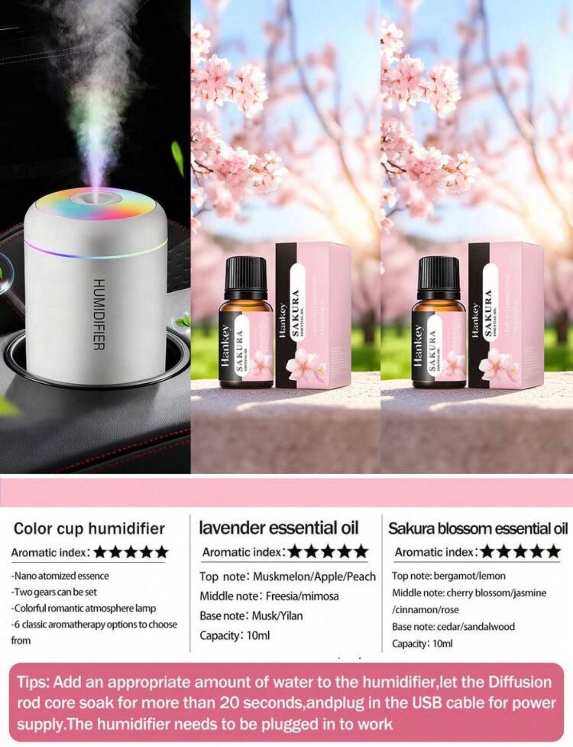 Humidifier And Mist Diffuser - USB Color Changing Night Light and Cold Mist Function
