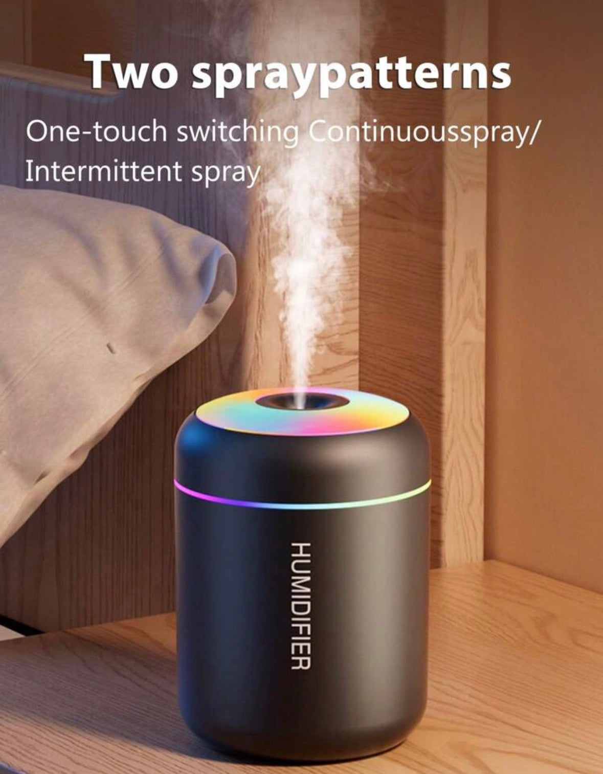 Humidifier And Mist Diffuser - USB Color Changing Night Light and Cold Mist Function