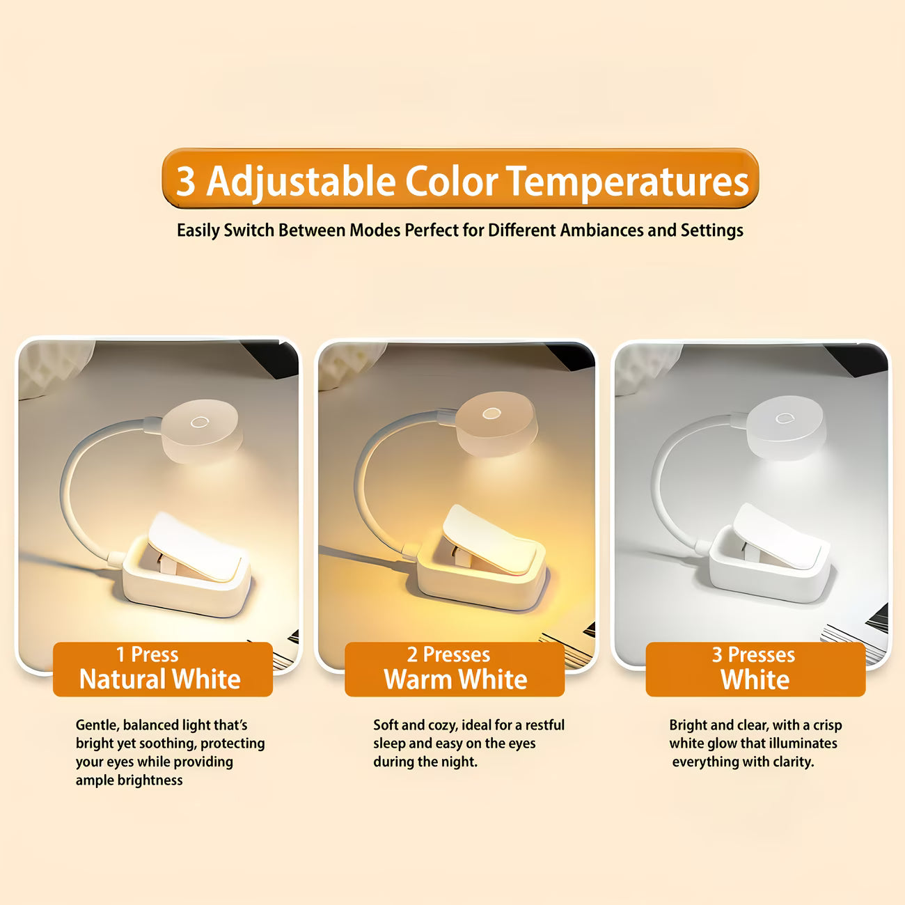 Reading Book Light - Adjustable Brightness in Three Colors