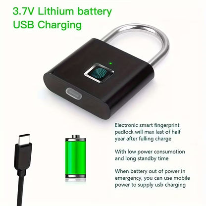 Fingerprint Padlock - No Key, USB Rechargable, Advanced Security